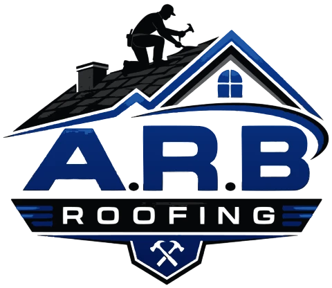 A.R.B Roofing logo: a roofer hammering on a ridge above the letters A.R.B and a ROOFING banner